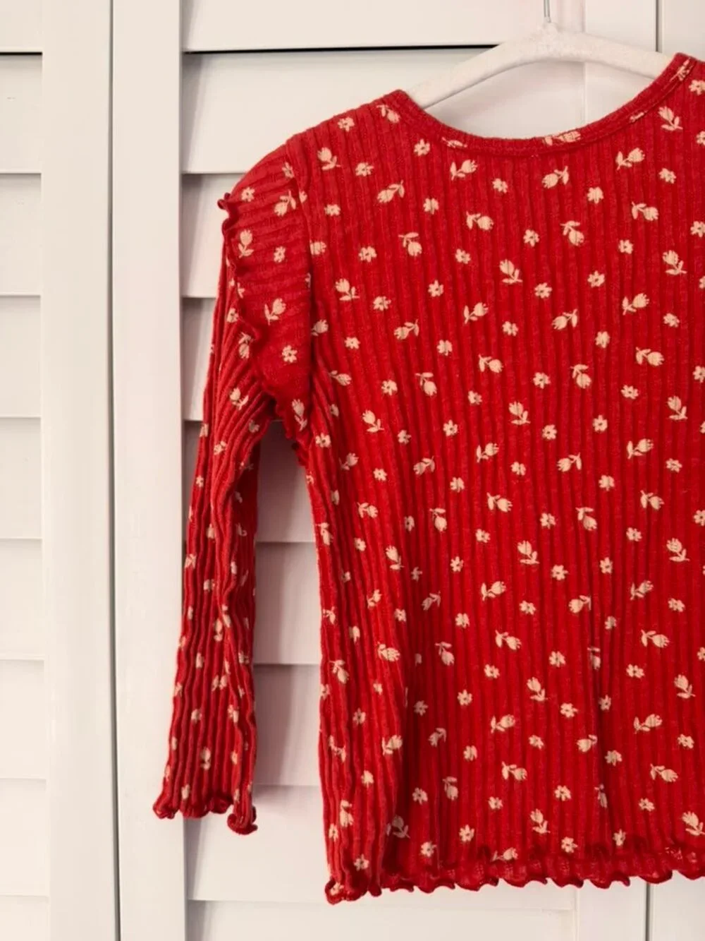Old Navy Girls Ribbed Floral Long Sleeve Top Red Size 5T Soft Stretch Shirt